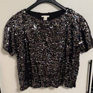 H&M Black Sequin Short-Sleeve Top